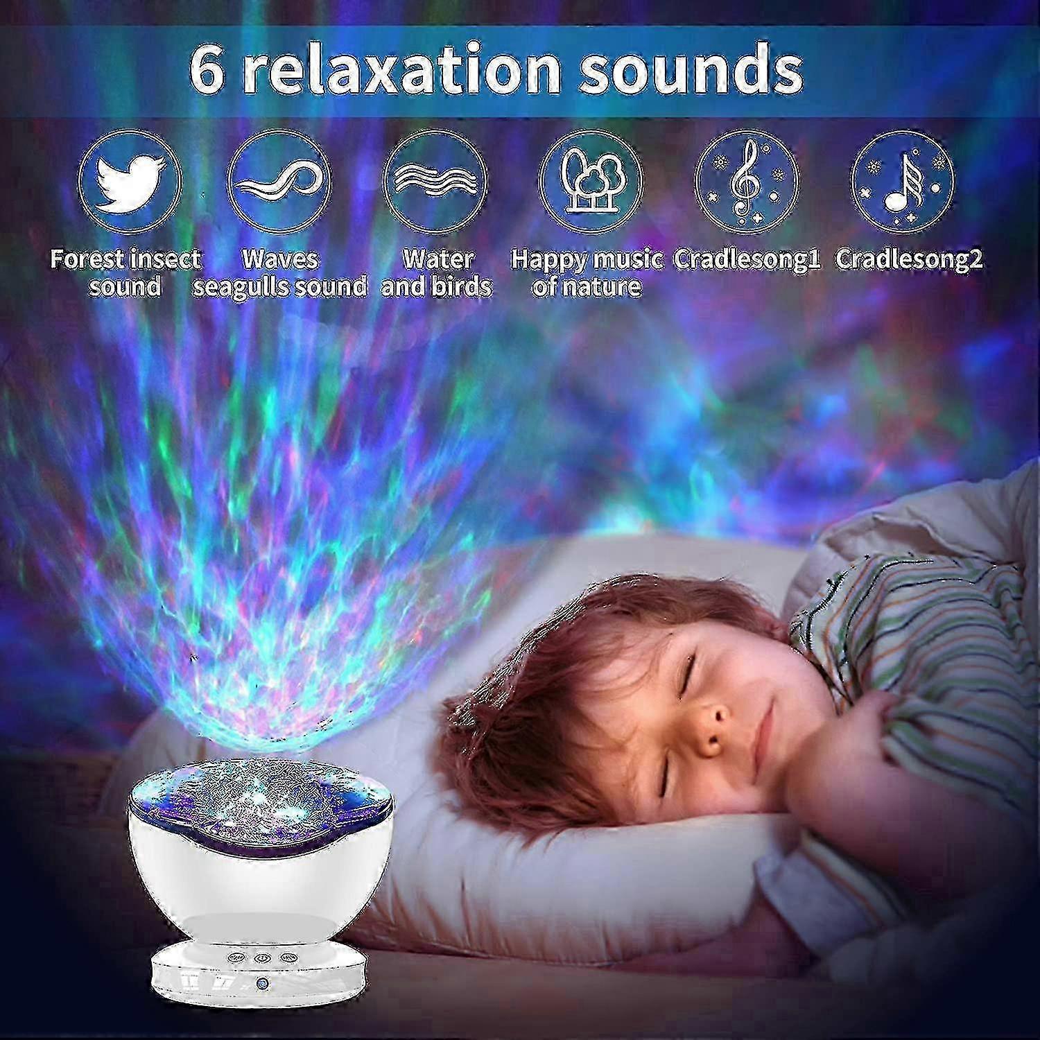 Sea Wave Simulation Led Projector Lamp Kids Night Light With 8 Color Modes 6 Music Sounds Remote Con