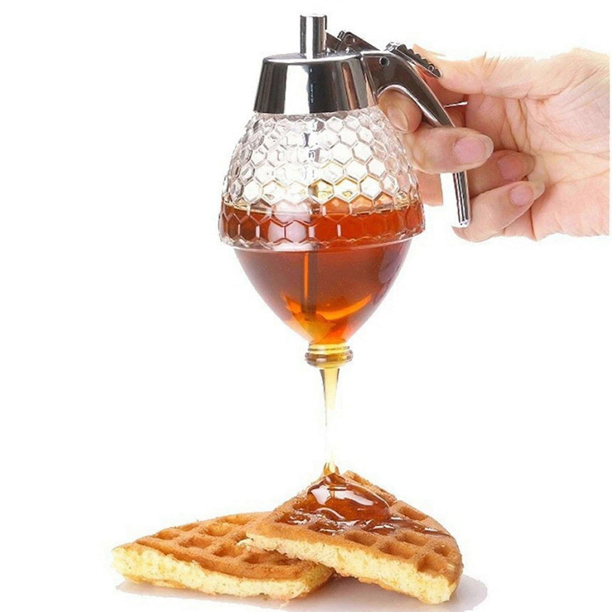 Glass Storage Jars With Honey Dispenser Stand, No Drip PushPull, Easy To Clean, 10 x 8 x 14.5 cm, Transparent