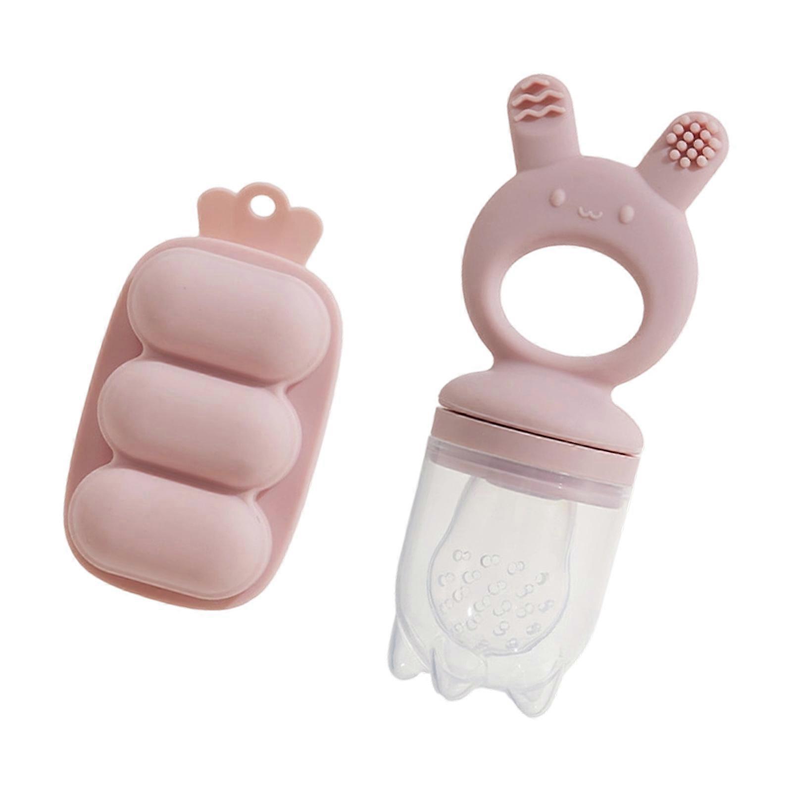 Baby selffeeding Helper Silicone Food Feeder and Ice Tray Combo Promotes Chewing Development with Detachable Design  Pink