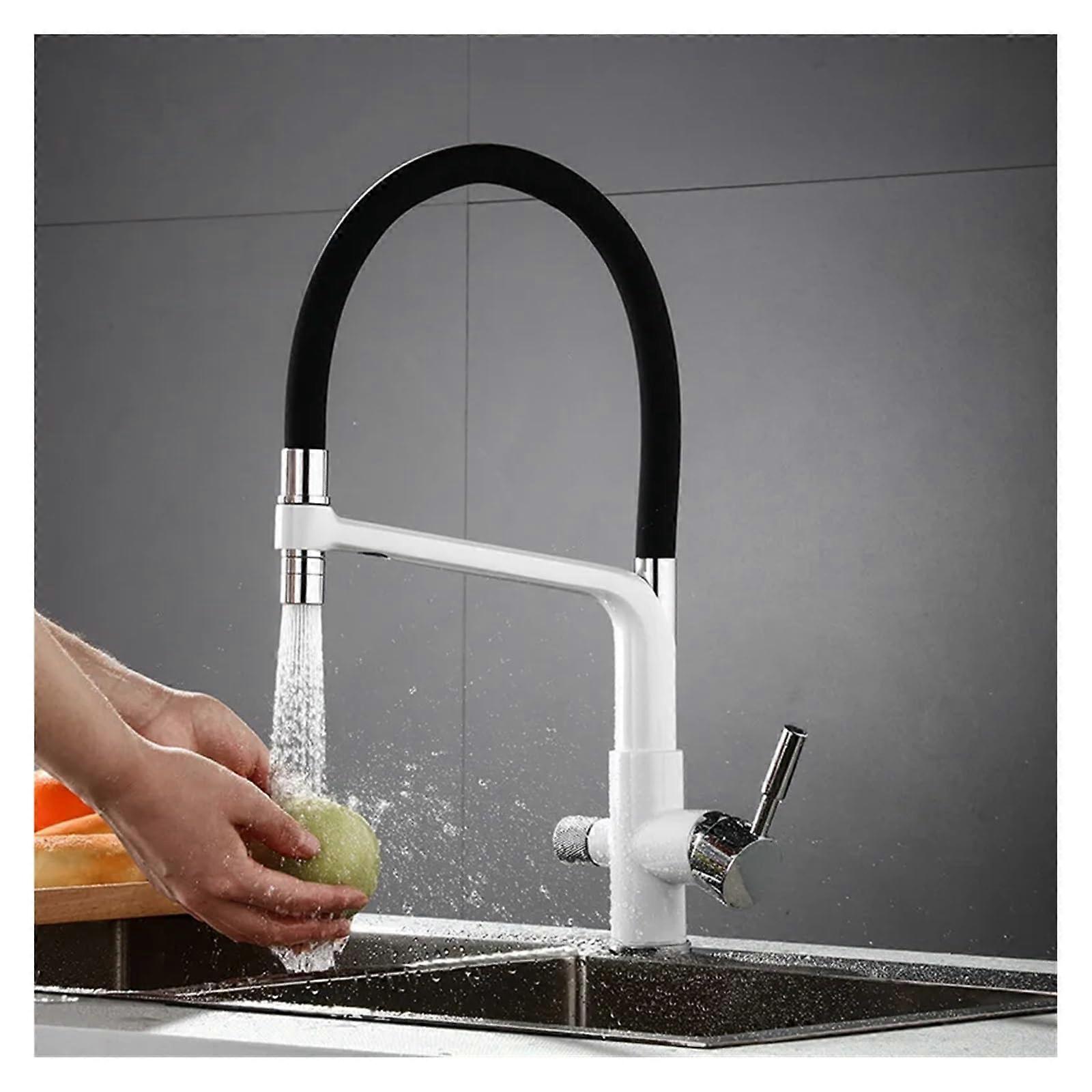 Black Kitchen Faucet with Double Spout 360° Swivel, Hot Cold Water and Builtin Purifier