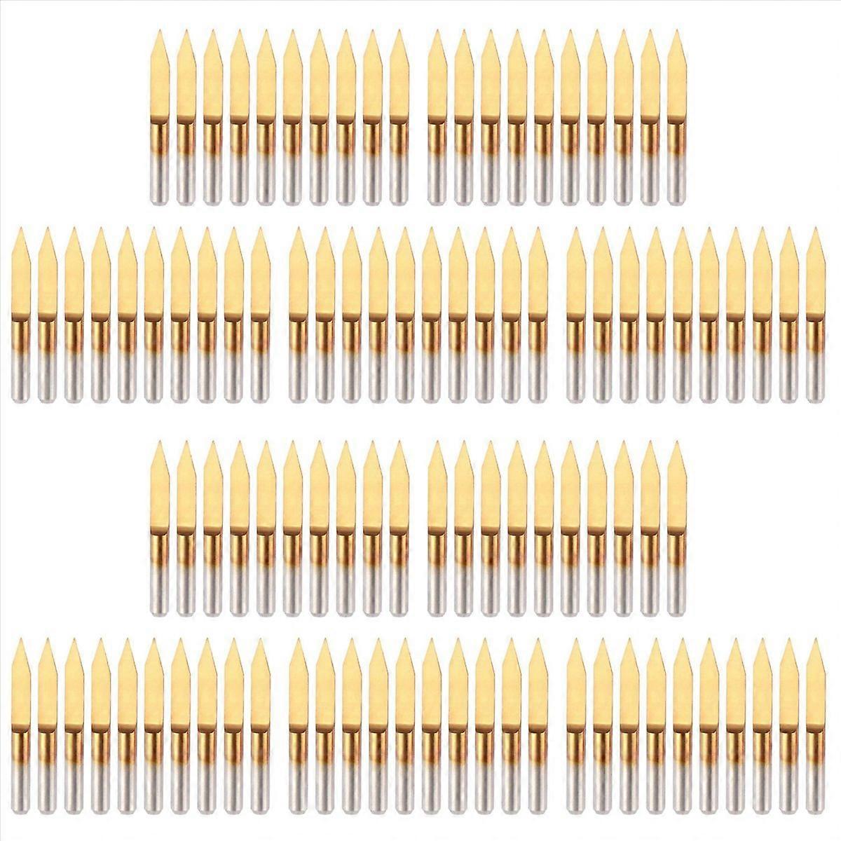 100Pcs 30 Degree 0.1mm Tip Titanium Coated Flat Bottom Carbide PCB Engraving Bits V-Shape CNC Router