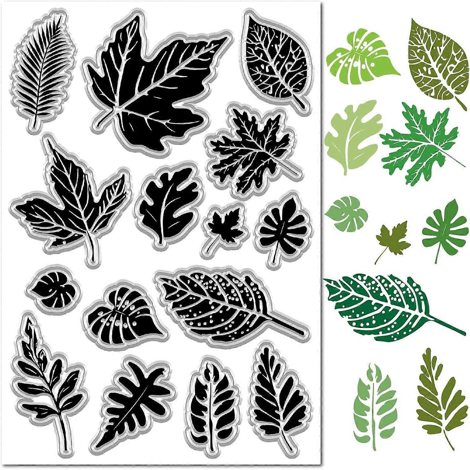 Leaf Clear Stamps Maple Palm Leaves Stamp Retro Plants Fall Reusable PVC Silicone Background Stamp Seals for DIY Scrapbooking Journaling Card Making P