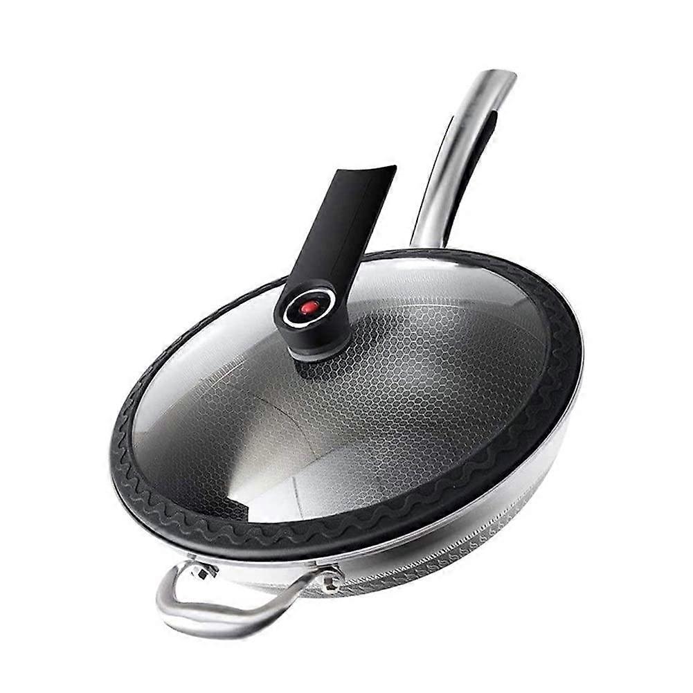 316L Stainless Steel Wok NonStick Uncoated Pan with Lid for Gas and Induction Stove 32cm