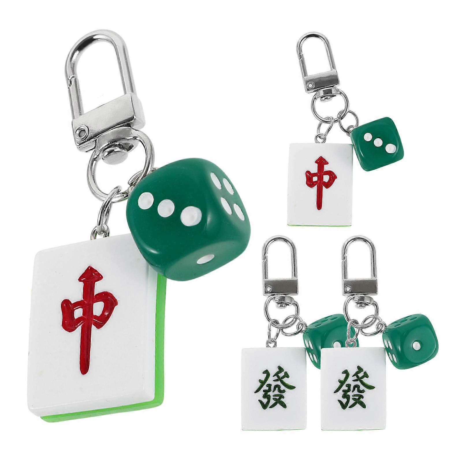 Mahjong Keychains Decorative Key Chain Pendants for Bag 4Pcs Assorted Color