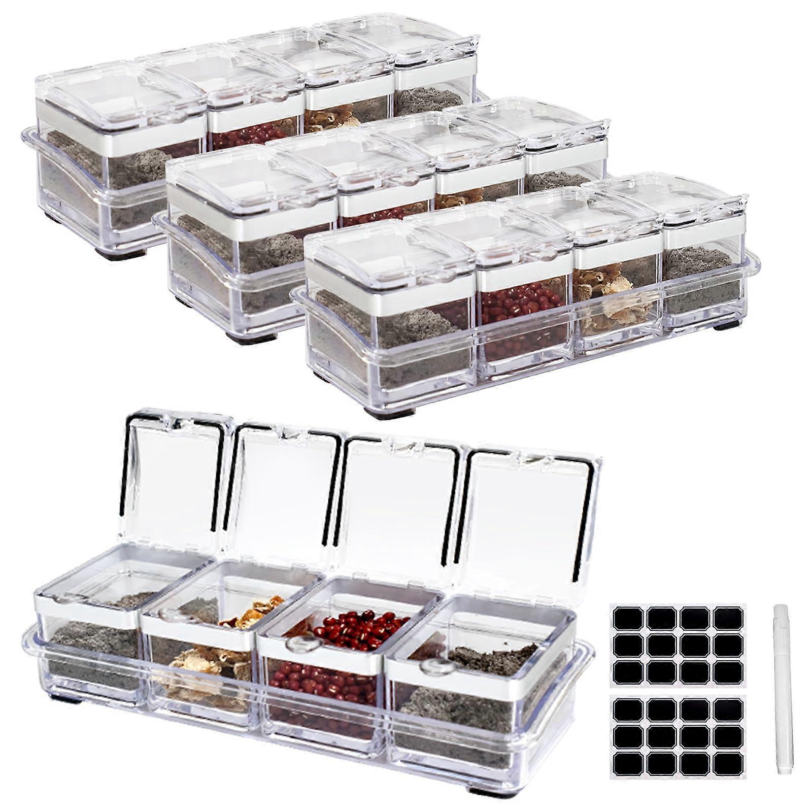 Spice Rack Organizer Acrylic Spice Container Set with Lids and Spoons, 16Piece Clear Kitchen Storage