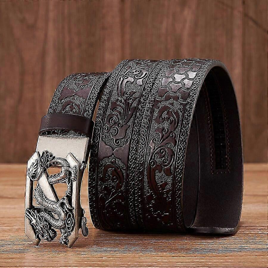 35cm Mode Prägling Retro Manliga Bälten För Män Företag Kohud Äkta Läder Bälte Drake Mönster Automatisk Spänne Rem