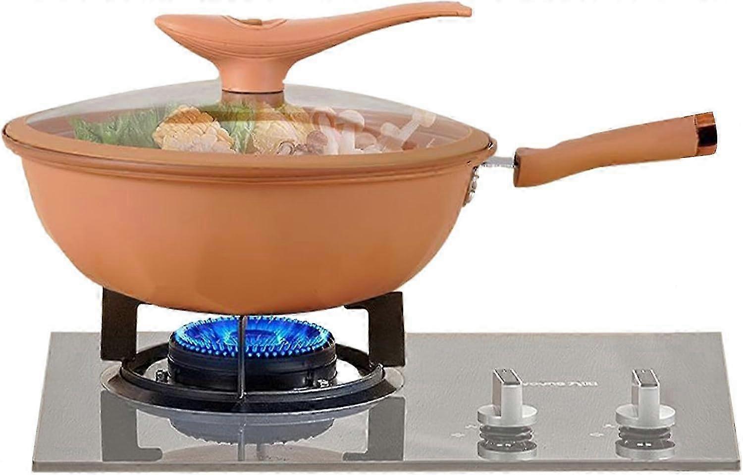 Iron Wok with Lid,NonStick Frying Pans Cooking Steaming Pan, and Cooking All in 1