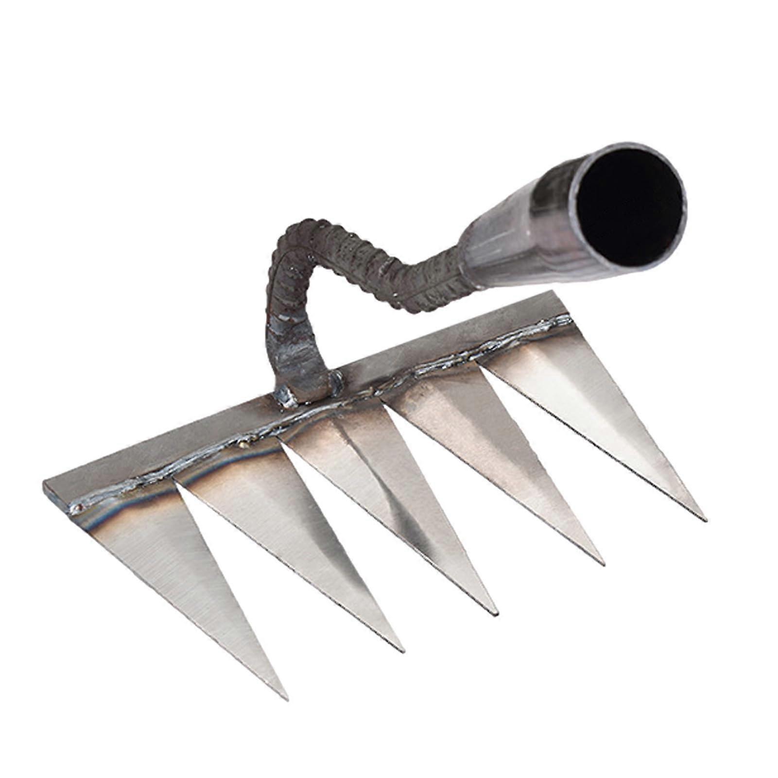 Heavy Duty Steel Garden Rake with Sharp Manganese 5 Tines for Weeding and Soil Loosening