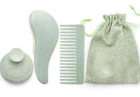 EcoFriendly Hair Brush and Comb Set with Wide Tooth Comb for Gentle Detangling and Frizz Control, 3pc Beige