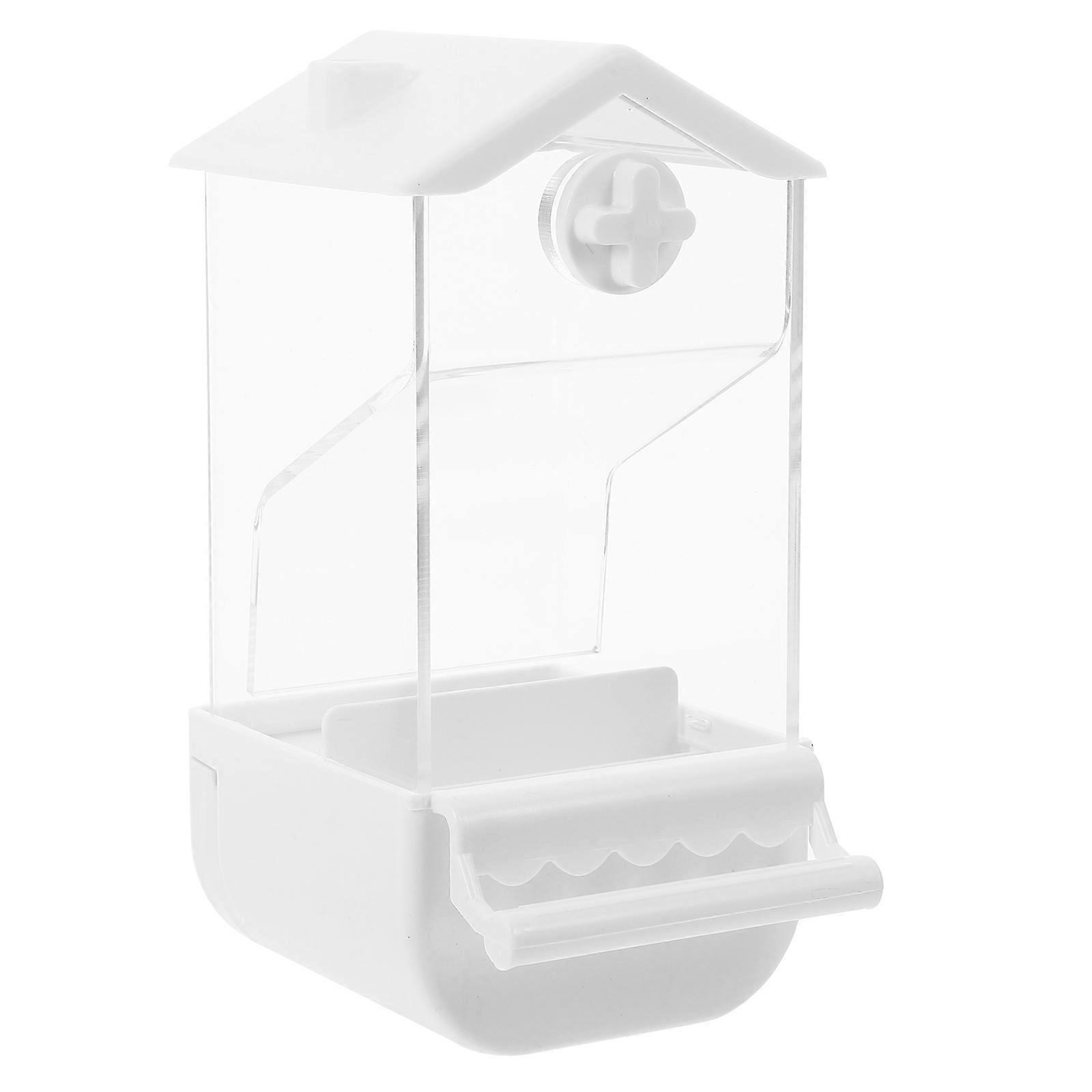 White ABS Bird Cage Gravity Feeder with Automatic Timer and Spillproof Design for Pet Use Large Capacity 1.5L