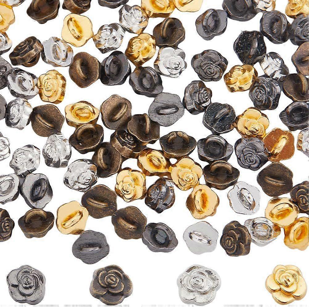 1 Box 100Pcs Mini Flower Alloy Buttons 4 Colors 0.2"/5mm 1 Hole Micro Metal Bloom Shank Sewing Buttons Small Decorative Button for Clothes Skirt Bag J