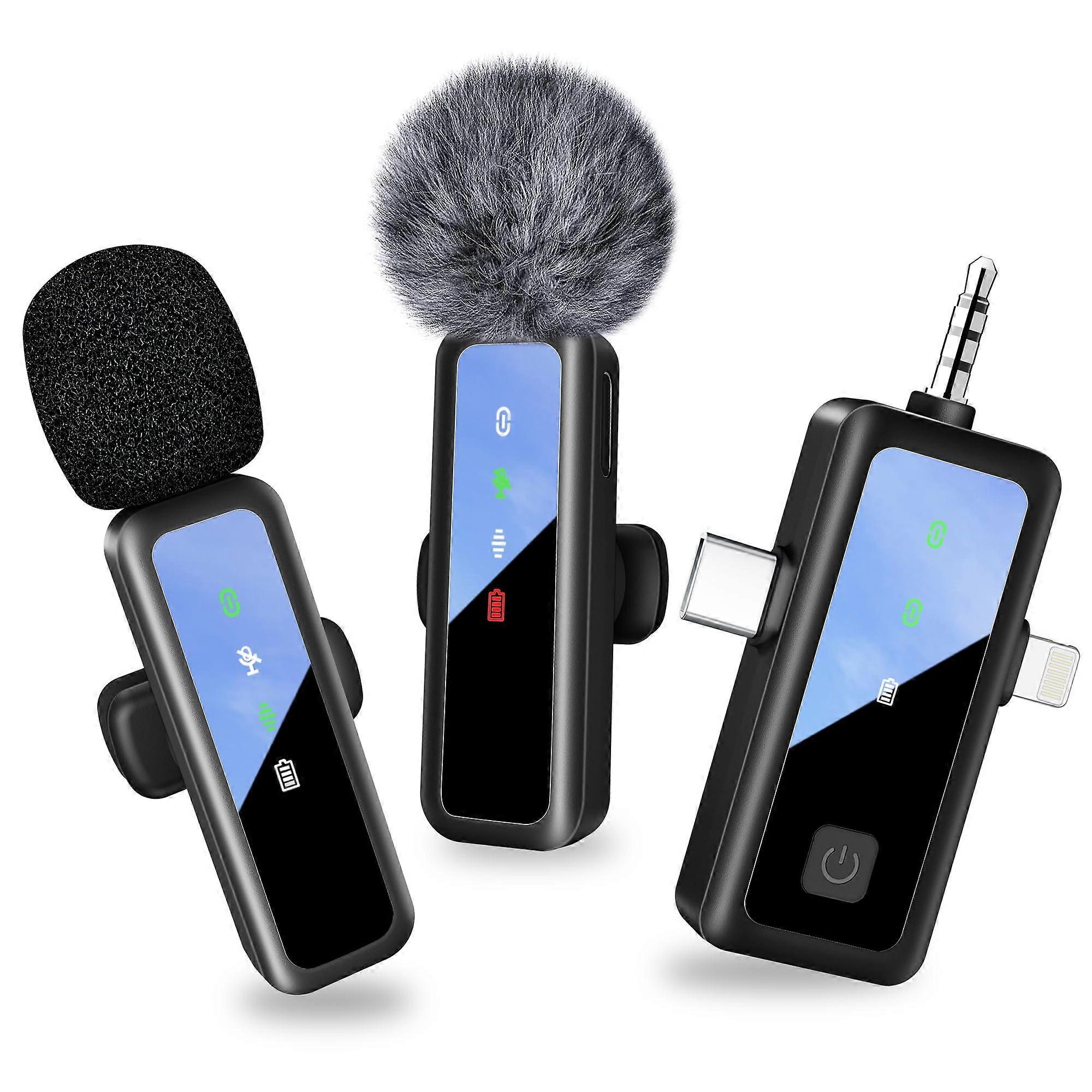 3 in 1 Wireless Lavalier Microphone with Noise Reduction and 100ft Range for iPhone Android Camera