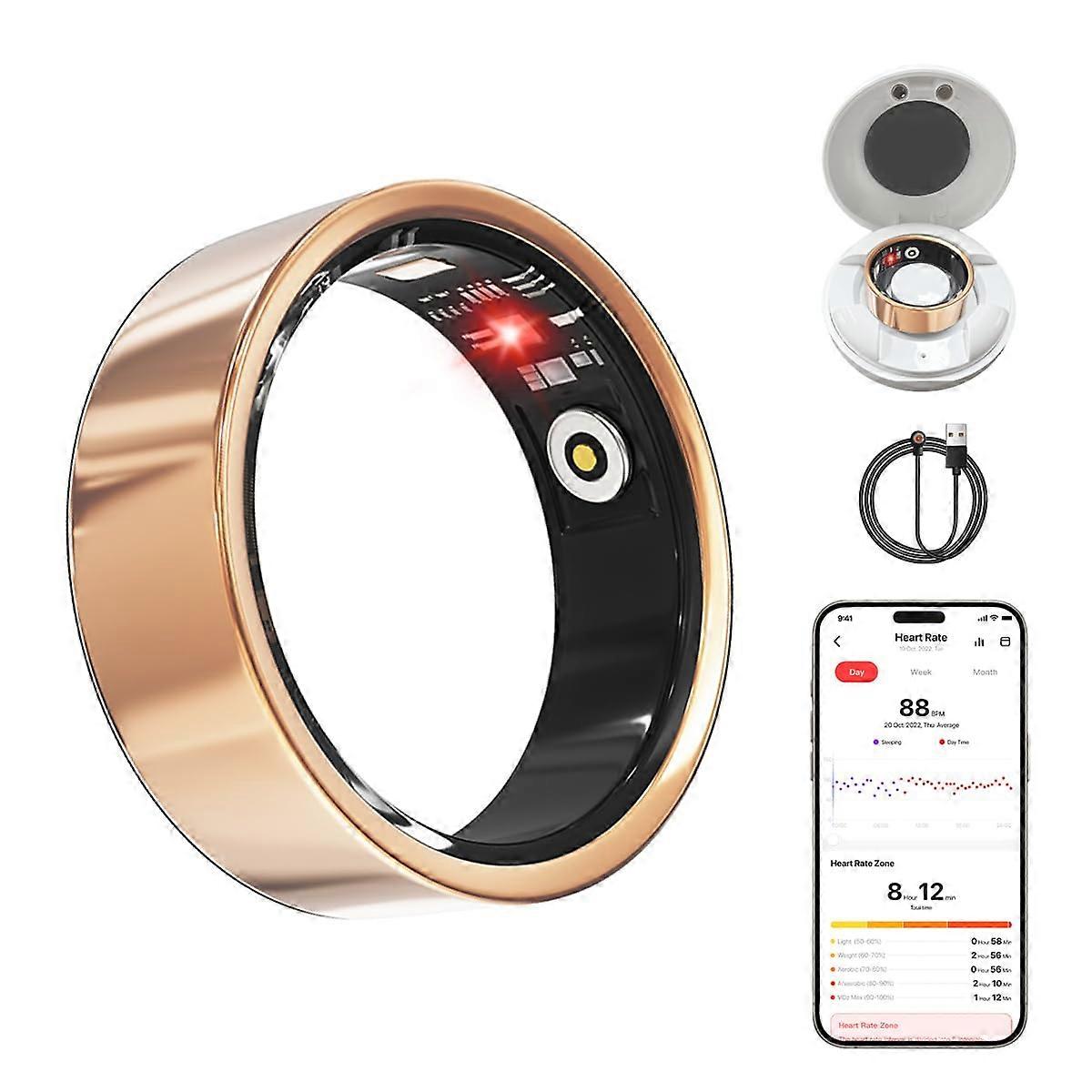 Smart Health Ring with Heart Rate, Blood Oxygen, HRV and Sleep Tracking, IP68, Rose Gold Size 7