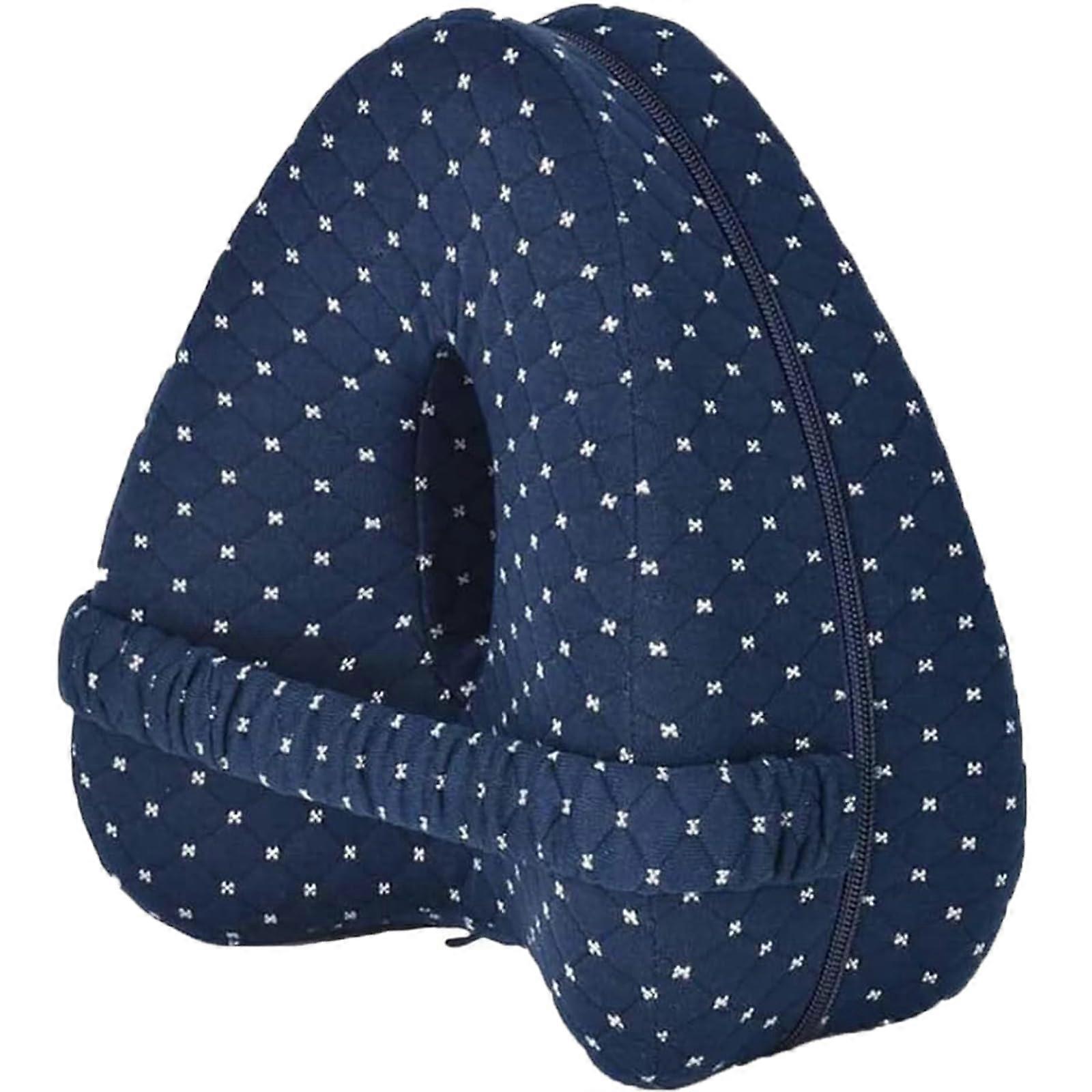 Leg Pillow for Side Sleepers Memory Foam Knee Support Orthopedic Alignment with Adjustable Strap Grid Blue