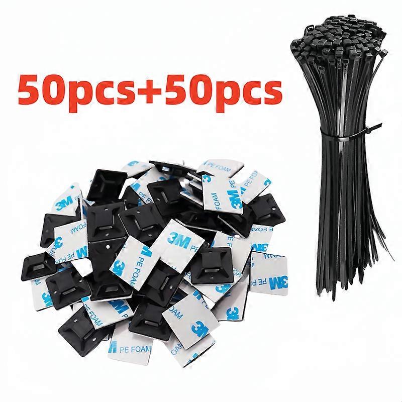 Self-locking plastic nylon tie  + Nylon Square Plastic 3M Self Adhesive Wire Zip Fixed Seat Holder Cable Tie Mount Base