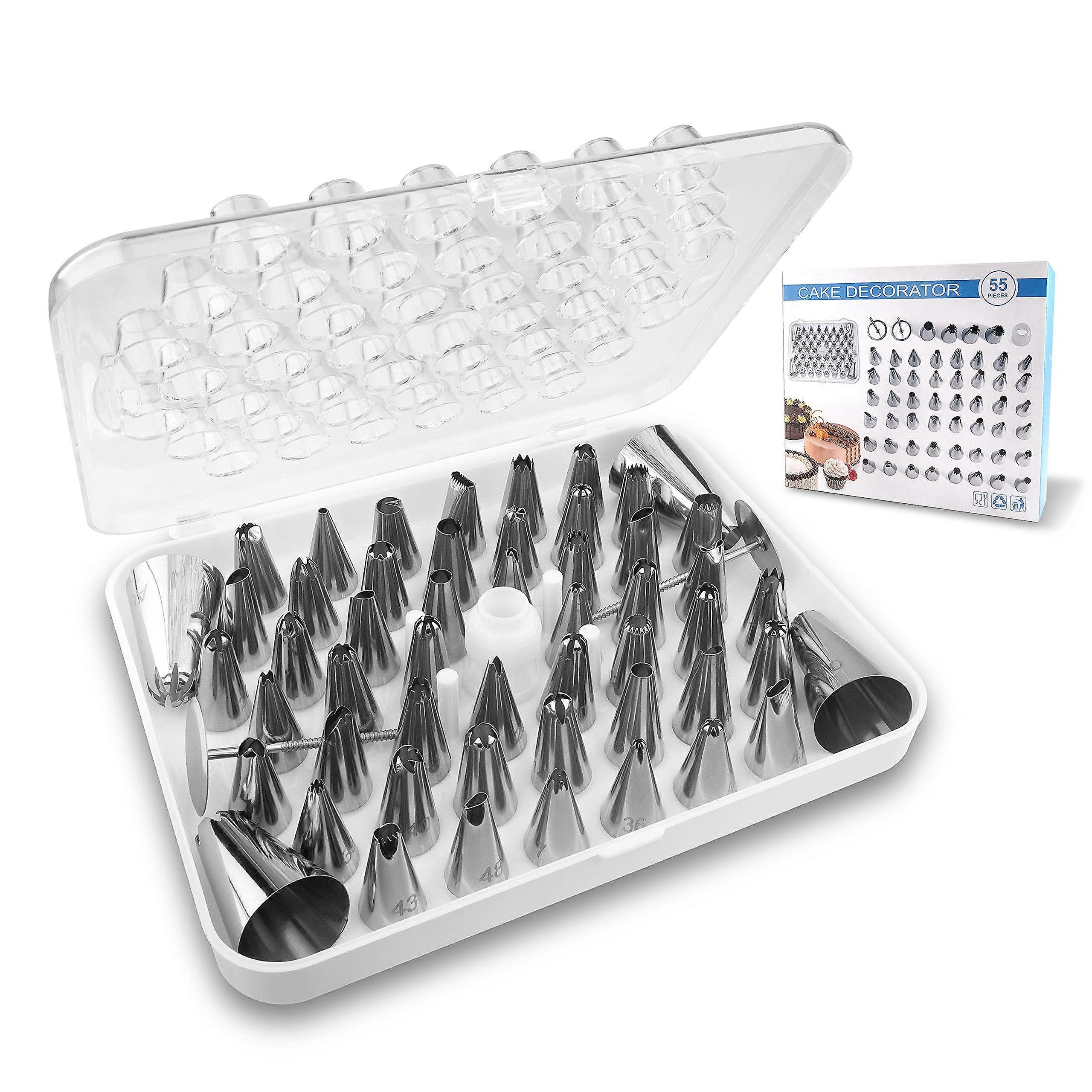 Cake Decorating Kit for Beginners with 52 Numbered Icing Tips, Flower Nails and Storage Box, 55PCS