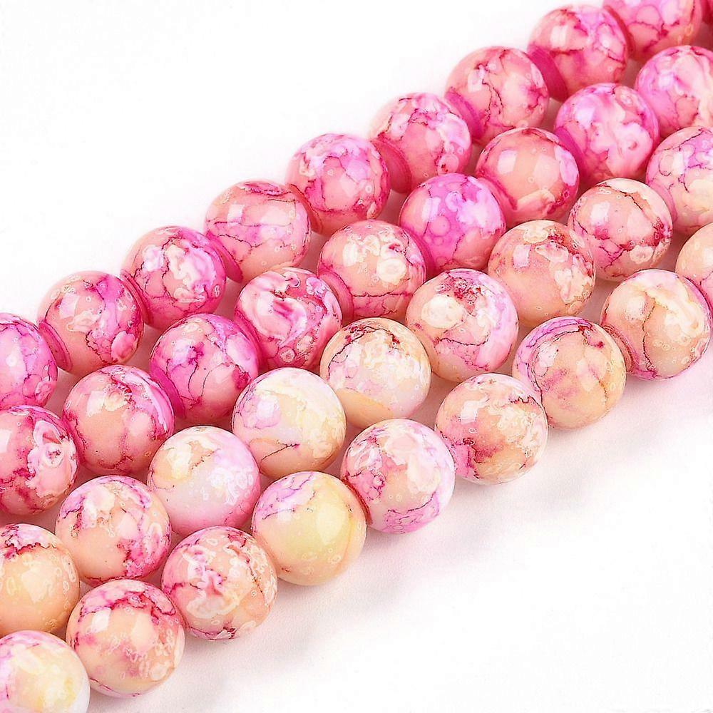 Baking Painted Glass Beads Round Deep Pink 10~10.5mm Hole: 1.4mm