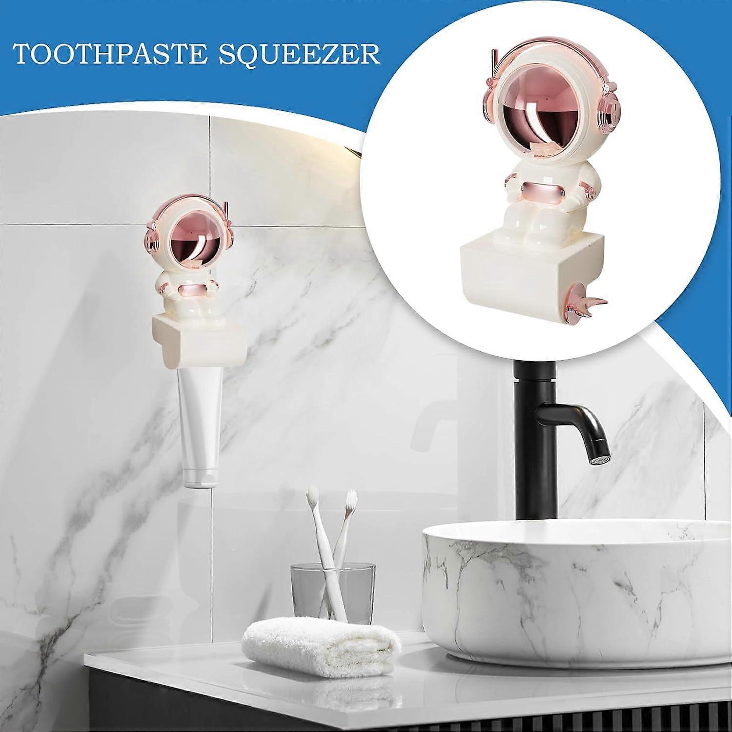 Astronaut Design Toothpaste Dispenser, Wall Mounted Pink Squeezer with Adjustable Height for Bathroom
