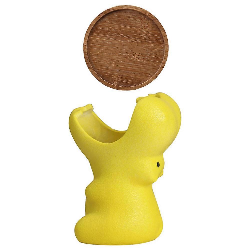 Yellow Ceramic Succulent Plants Flower Pot for Desktop Decor 2Pcs Set