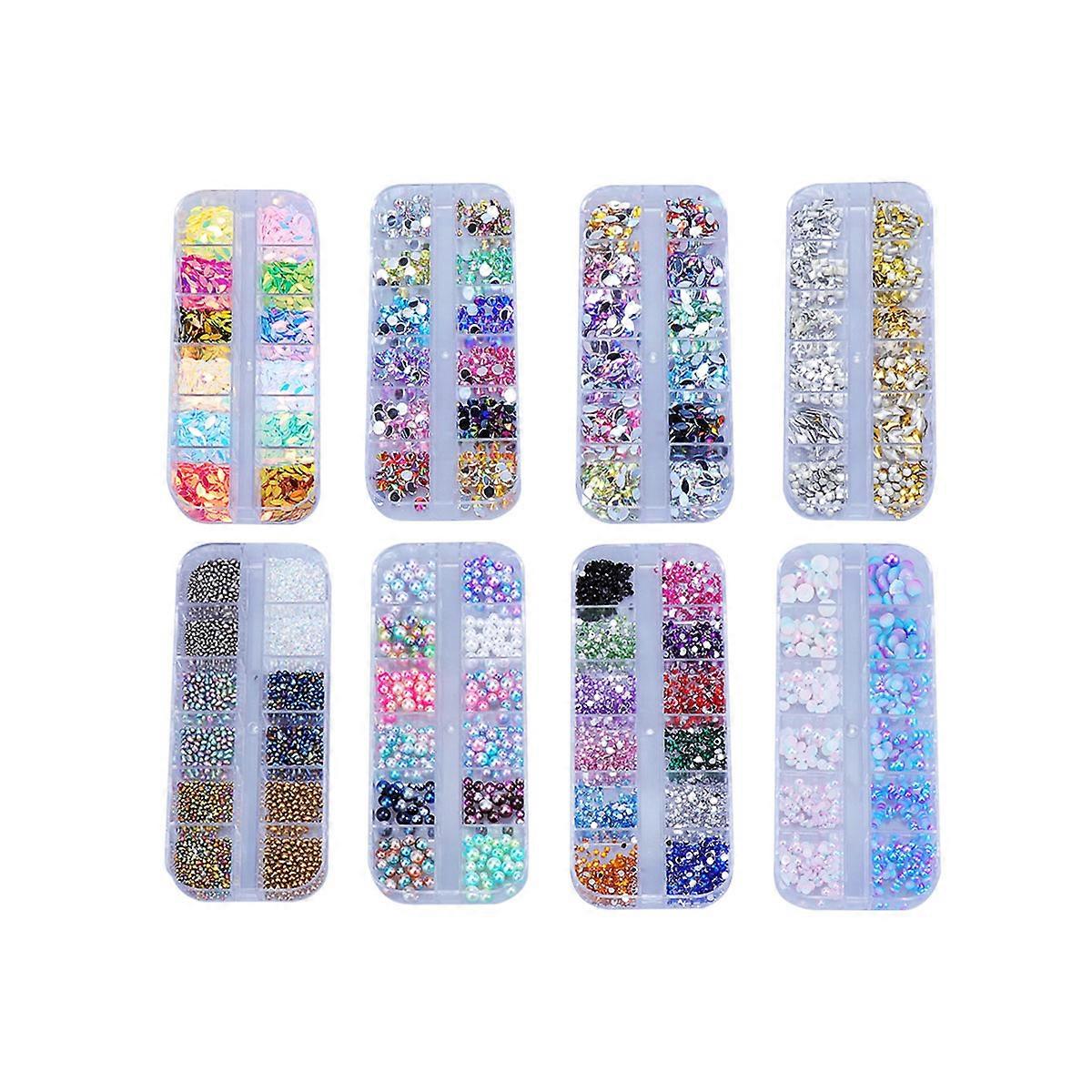 Rhinestone Manicure Pack Assorted Color for Manicure Use 8 Boxes Nail Art Kit