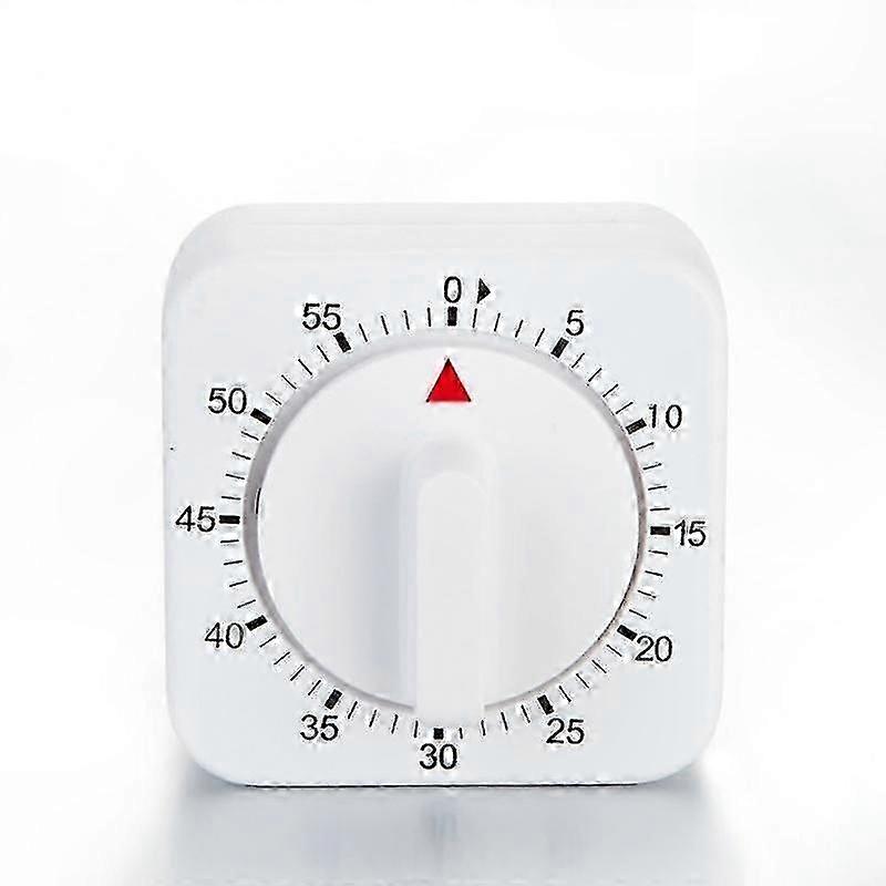White Square Mechanical Kitchen Timer with 60-Minute Countdown Alarm for Food Prep and Baking
