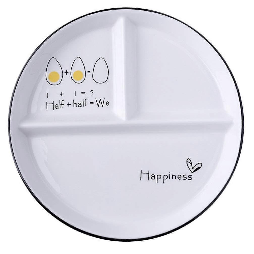 8 Inch Ceramic Portion Control Plate with ThreeSection Layout, Microwave Dishwasher Safe, White