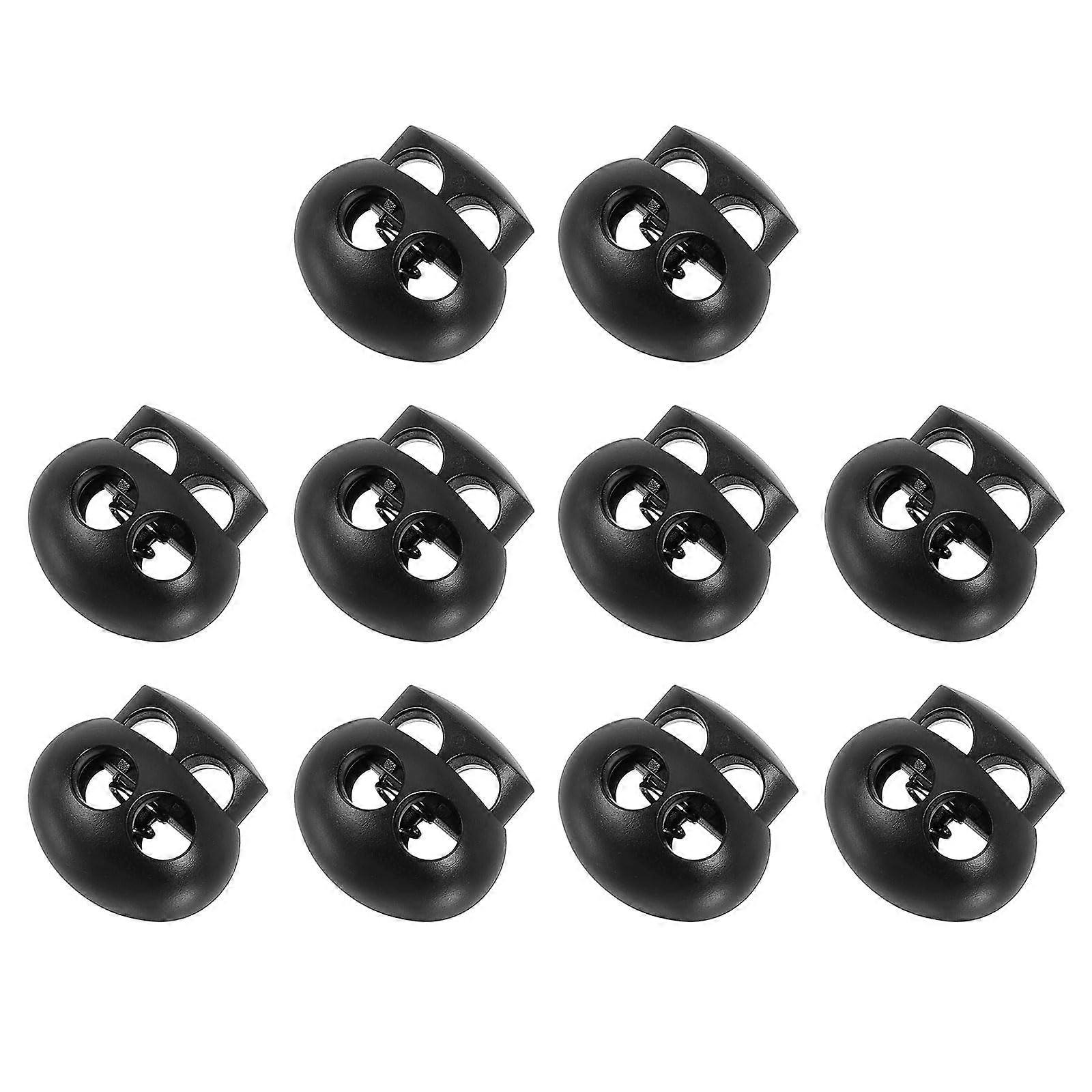 Cord Locks 10Pcs Black Double Hole Spring Toggle Stoppers for Shoelaces and Drawstrings