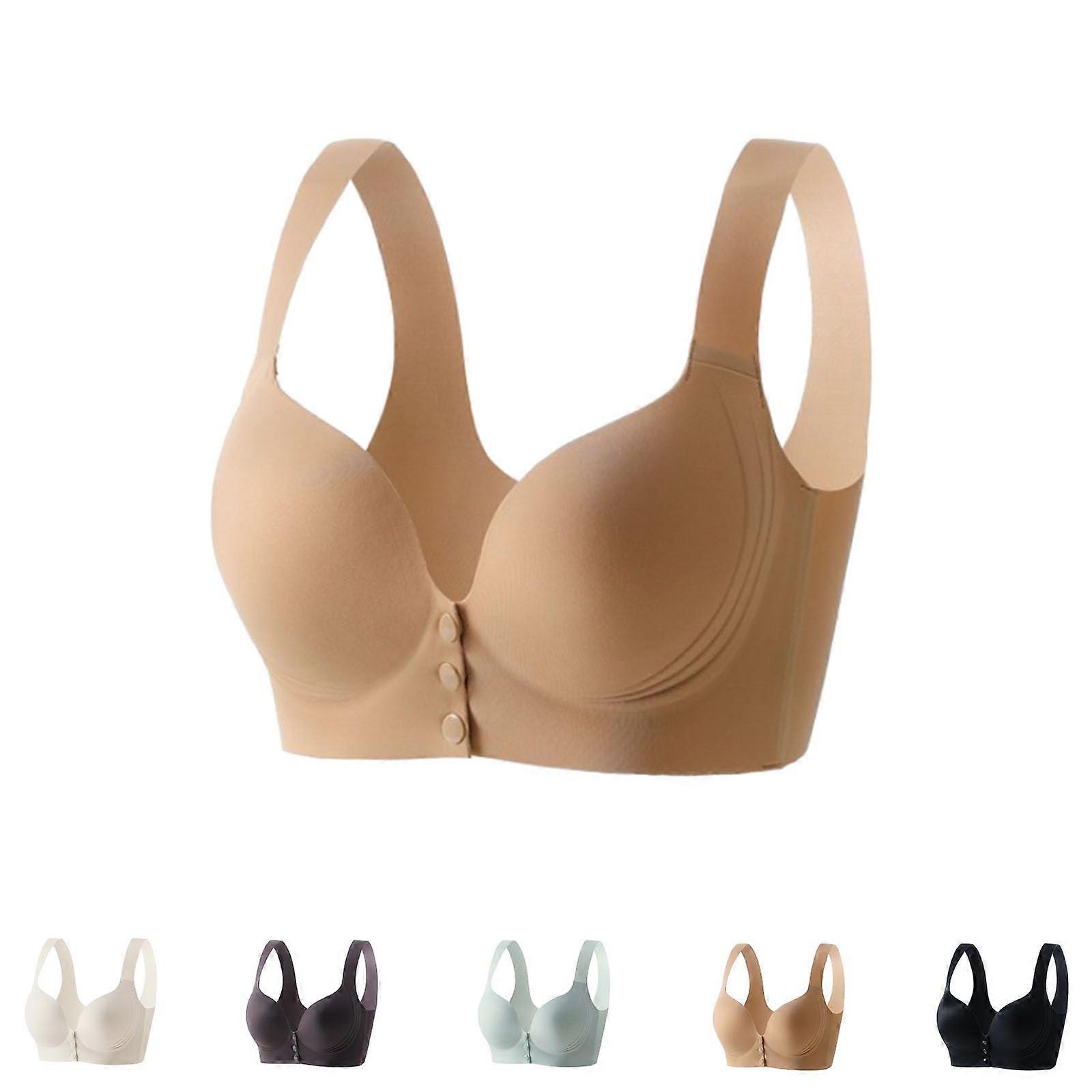 Plus Size Front Closure Wireless Cotton Bra with Full Coverage and Adjustable Straps Khaki 4XL