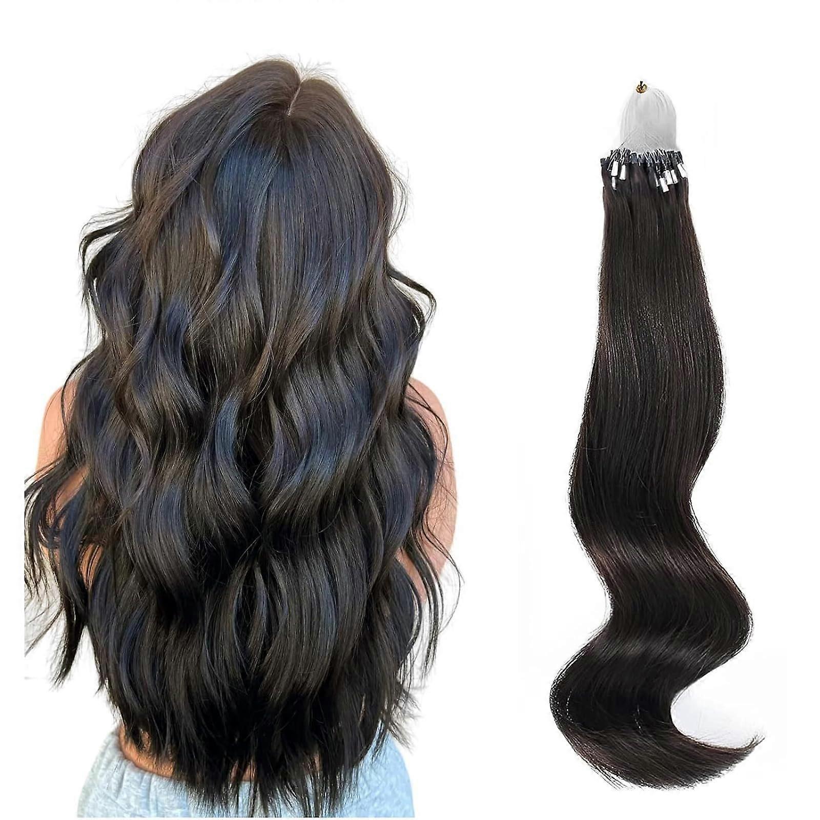 20 Inch Micro Loop Human Hair Extensions 1B Off Black 50 Strands Full Head Natural Volume