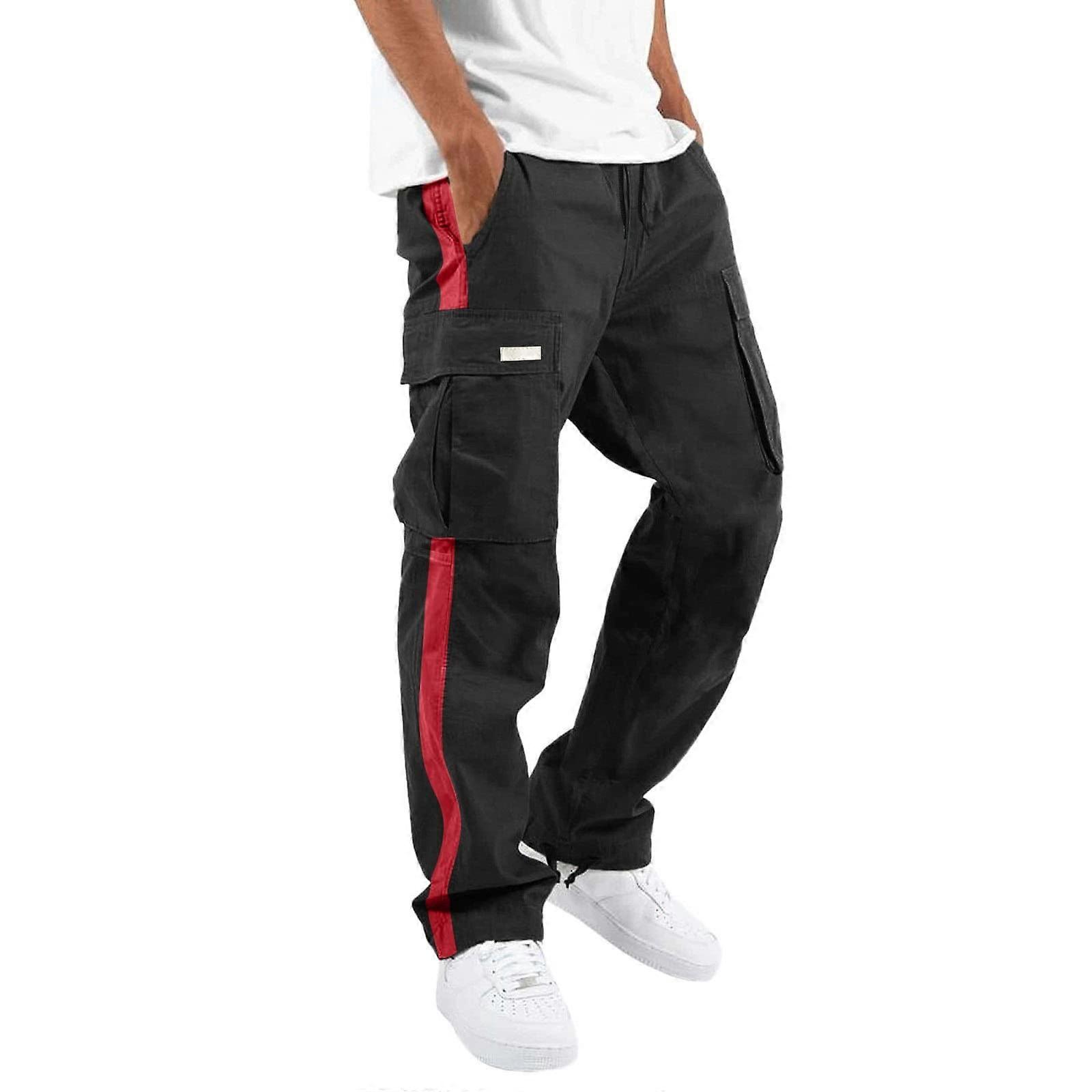 Men's Cotton Cargo Work Trousers with MultiPocket Design, Breathable Lightweight Fabric, Red L