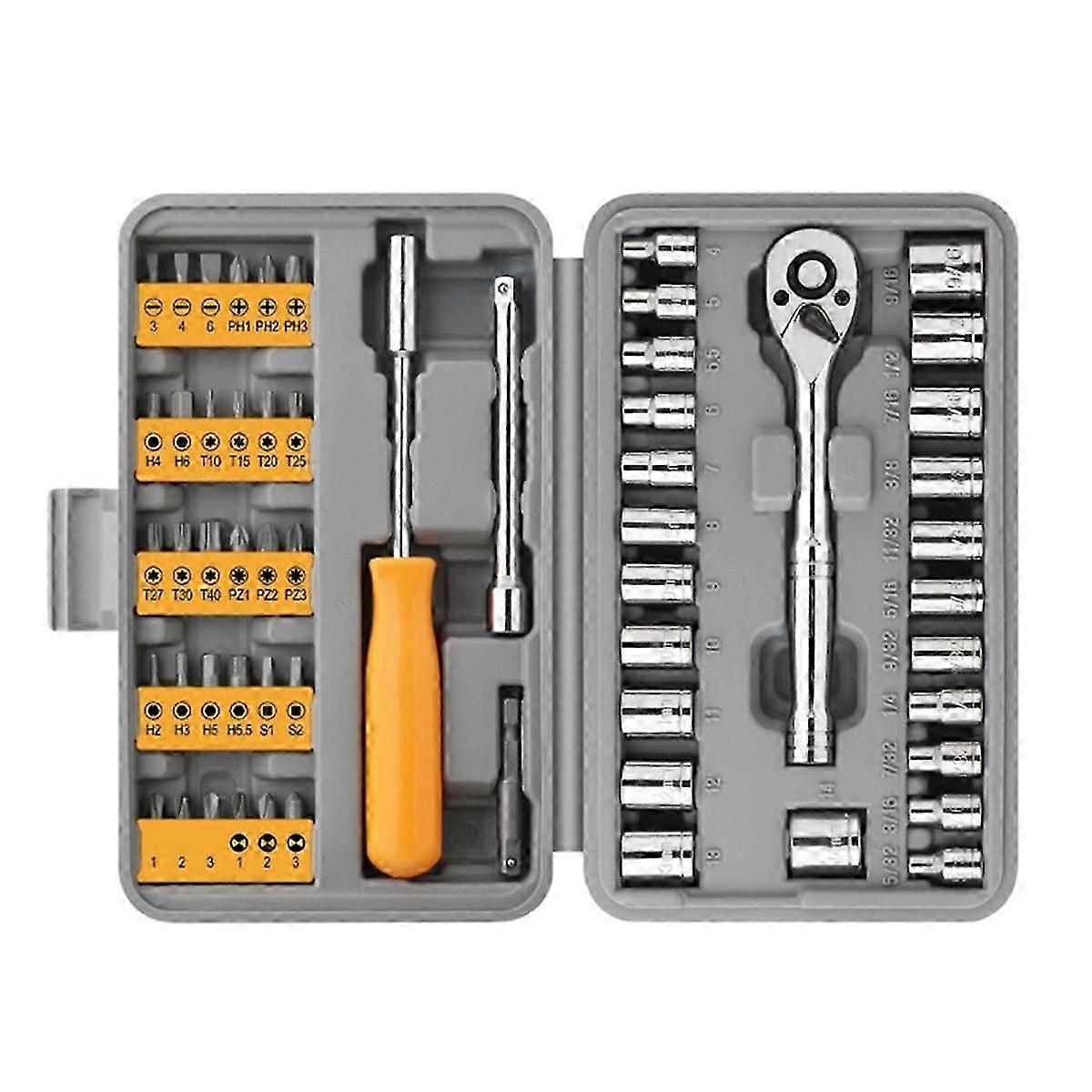 57Pcs Socket Wrench Auto Repair Tool Set Batch Ratchet Wrench Repair Tool Multi-Function Toolbox Ha