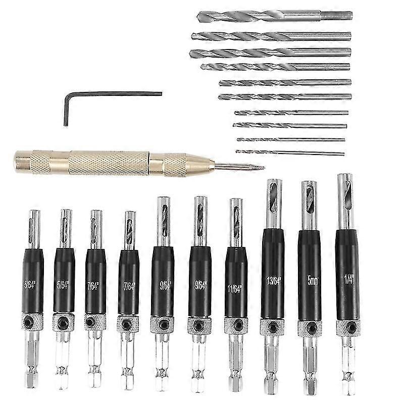 22pcs Self-centering Hinge Drill Bit Set, Door Window Cabinet Hinge Drill Bit, Core Hole Punch, Dri