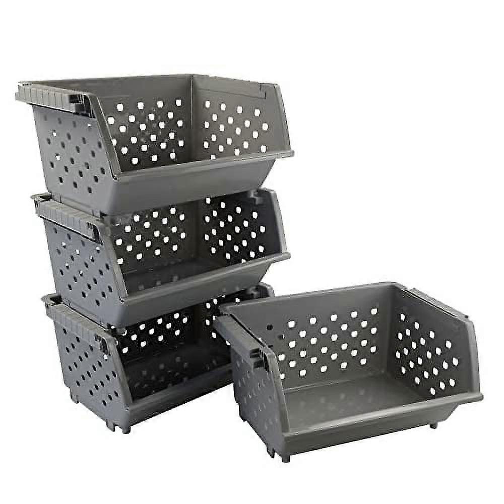 4 Pack Stackable Detachable Storage Baskets, Stacking Bins for Organizing, Grey