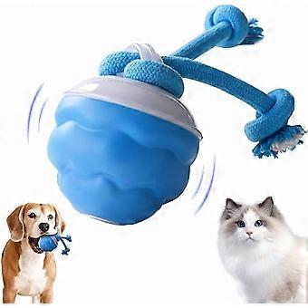Power Tail 2.0 Hundelegetøj – Smart, knirkende, rullende bold med reb, kompatibel med katte og små/mellemstore hunde (blå)
