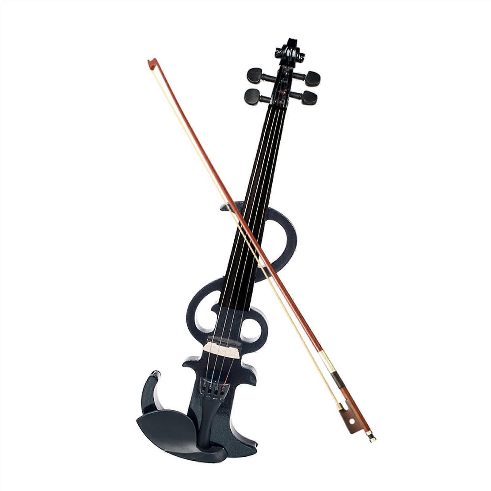 Black Electric Violin 4/4 Full Size Solid Wood Silent Practice Kit with Case Bow Maple Bridge