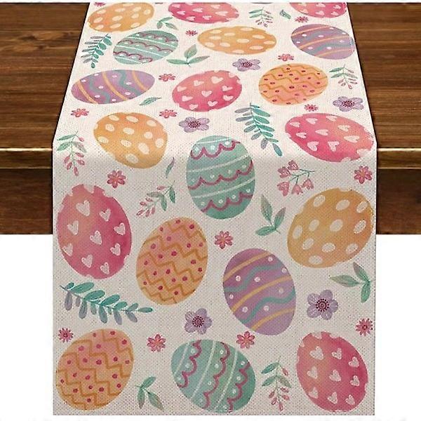 Linen Tablecloth Happy Easter Table Runner Spring Easter Egg Decoration (33 x 183 cm)