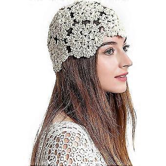 Women's cotton crochet skull hat hand-knitted hollow floral beanie hat