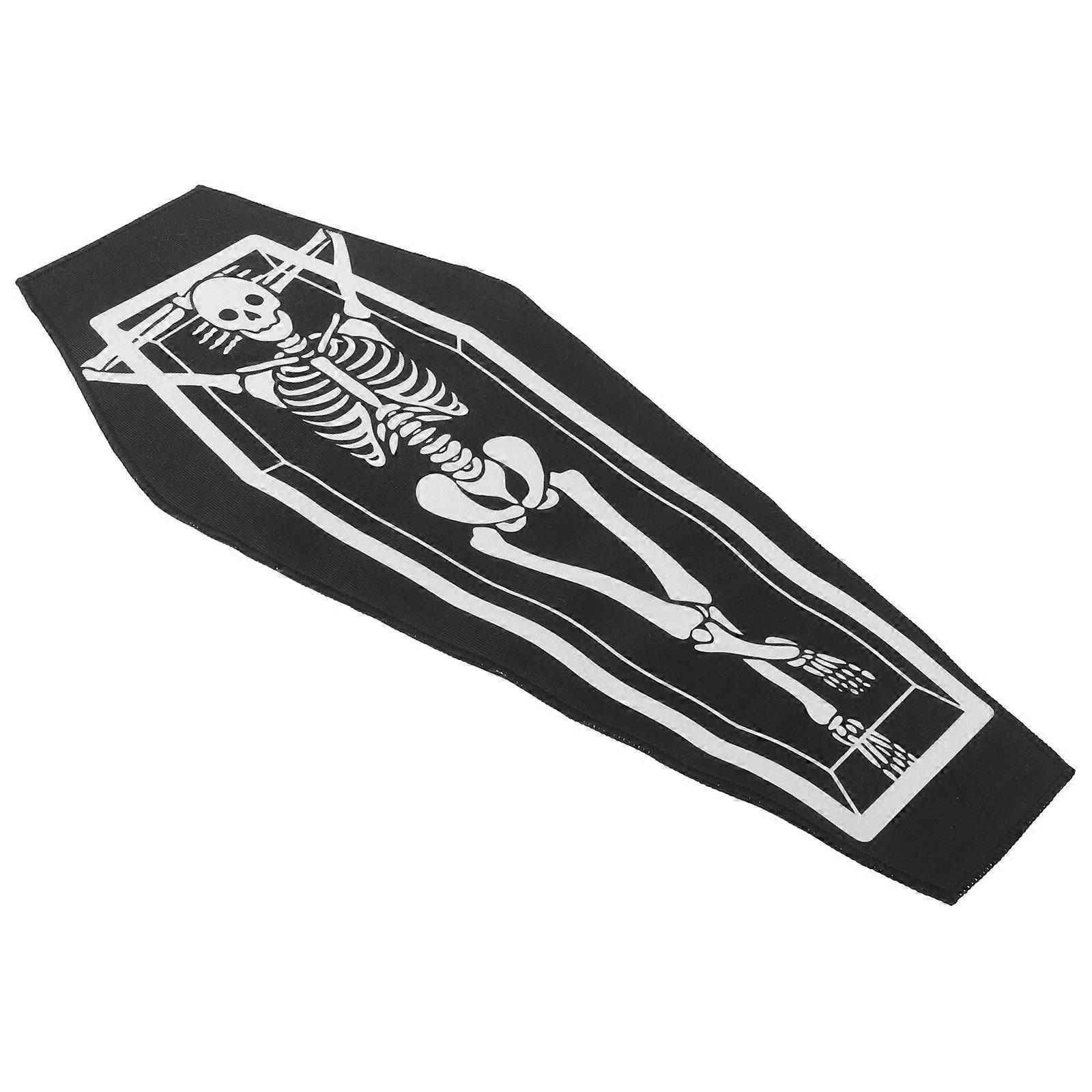 Gothic Coffin Mat for Halloween Decor with Dancing Skeleton Pattern