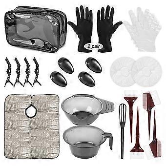 25 Pieces Hair Dye Kit, Hair Tinting Bowl Dye Brush Ear Cover Clips Gloves Storage Bag DIY Salon Disposable Hood and gloves Home Use Hair Coloring Ble