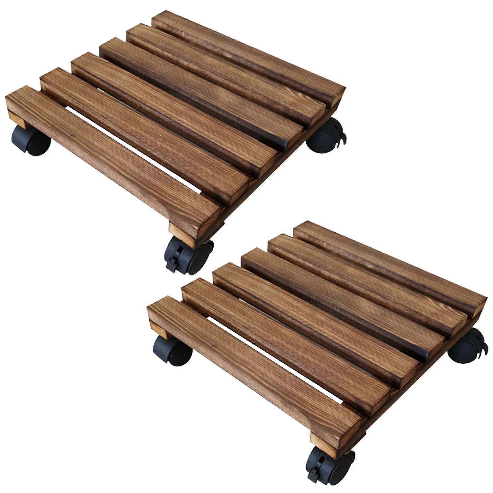 2Pcs Planter Tray Base 360 Degree Rotatable Movable Solid Wood Large Bracket Rectangular Thickened Chassis Padded Bottom
