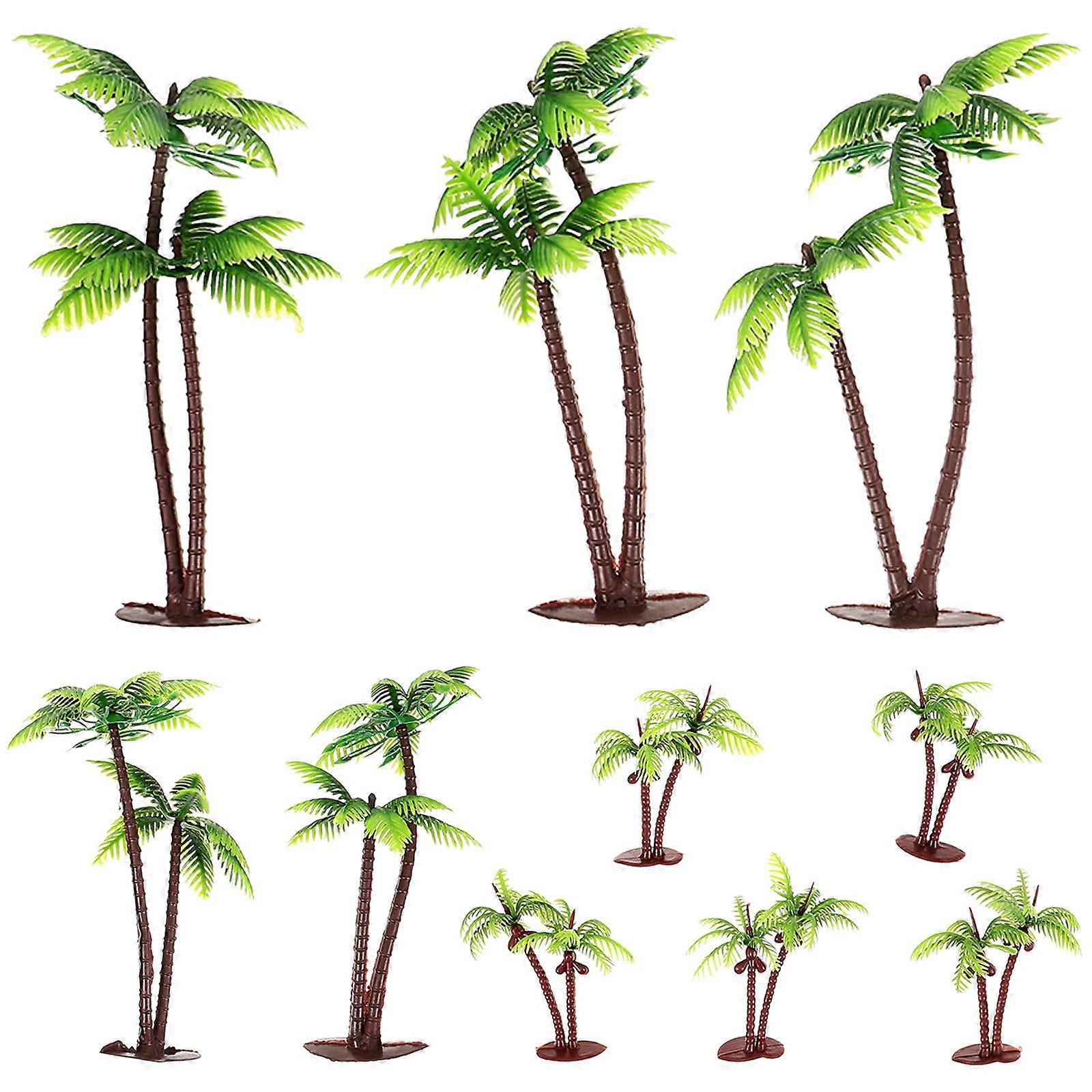 10pcs Miniature Tree Model Tabletop Palm Tree Model Micro Scenery Diy Simulation Tree Decor