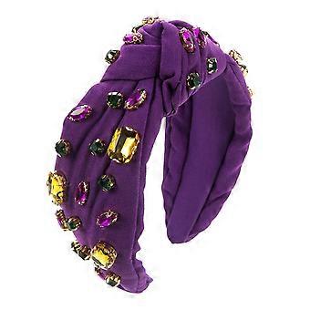Women Retro Hair Hoop Exquisite Shiny Glass Drill Decor Women Hairband Wide Knot Hairband Fashion Accessories Purple