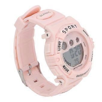 Rosa Digitale Kinderuhr 7 Farben LED 30m Wasserdichte Sport Outdoor Armbanduhr für Mädchen Jungen Alter 5-17