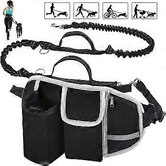Reflective Stitching Hands Free Dog Leash Shock Absorption Off Black for Running Jogging Walking