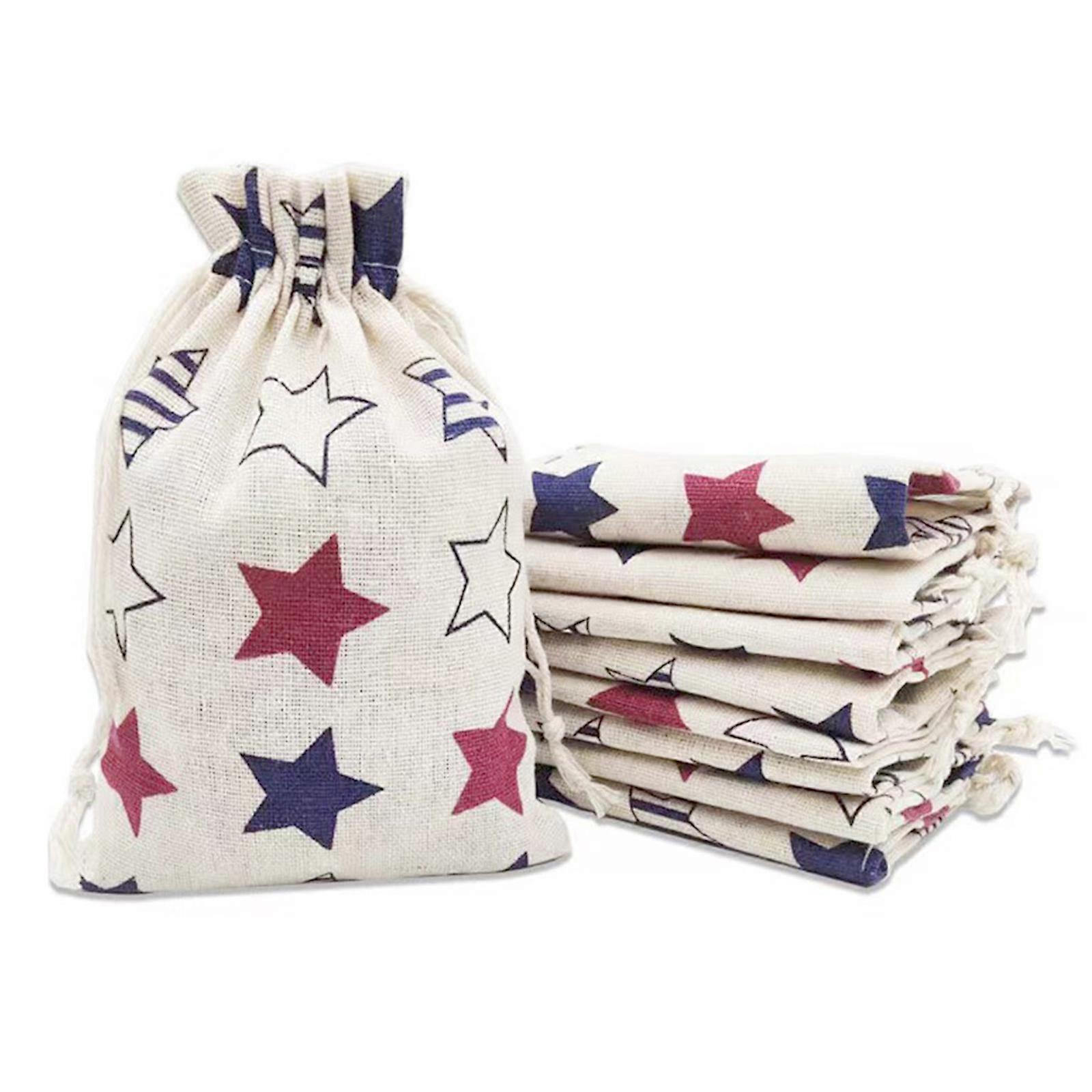 Reusable Burlap Gift Bags Rustic Star Print