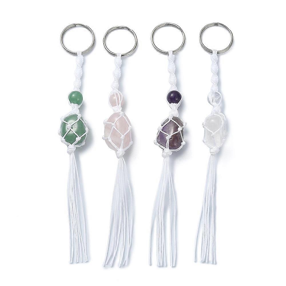 12pcs Nylon Threads Wrap Macrame Pouch Keychains with Iron Ring 17.7~18.2cm