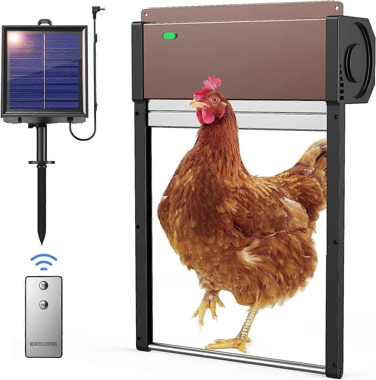 Solar Powered Automatic Chicken Coop Door with Timer Light Sensor Remote Control Aluminum