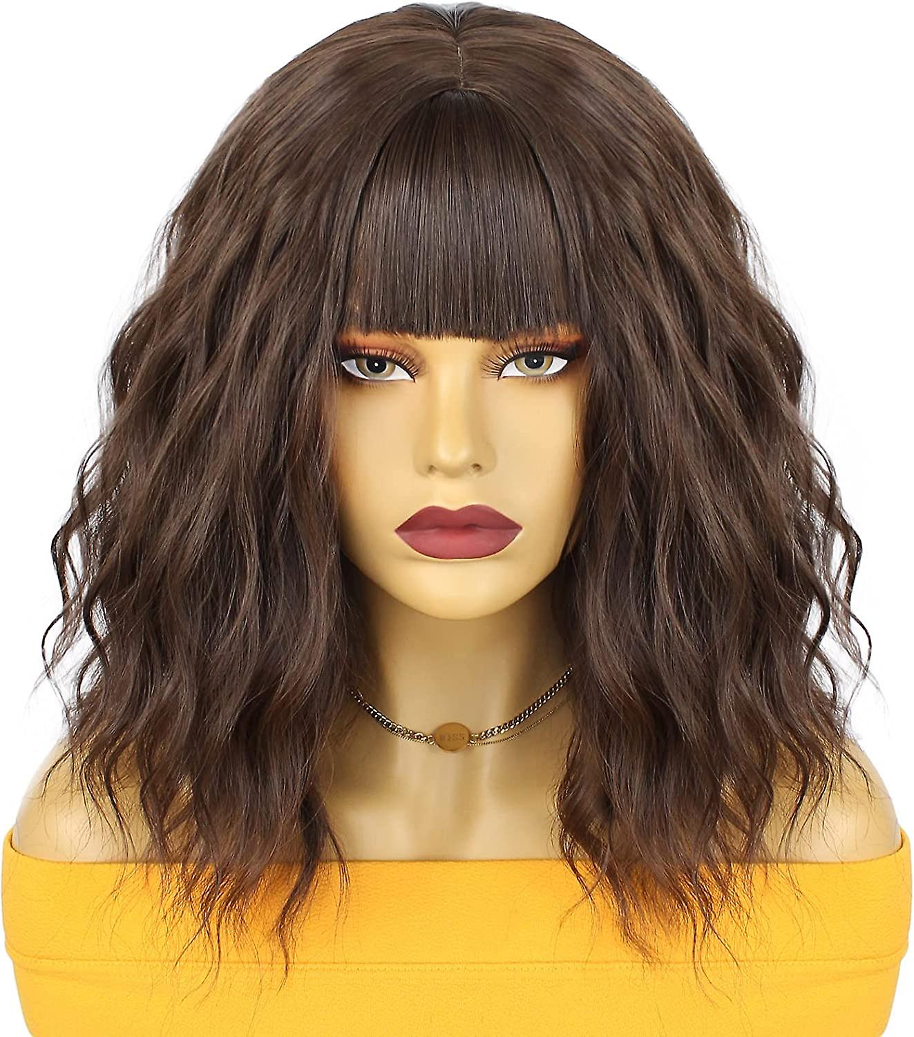 CapShort Brown Wig with Bangs Lob Short Brown Cosplay