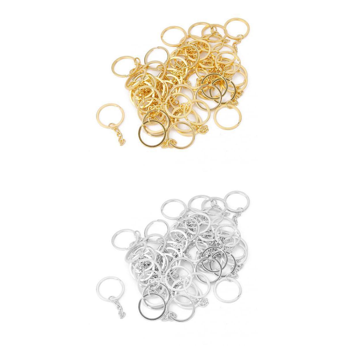 100 Pieces Alloy Split Keyring with Chains 25mm Silver+ Gold
