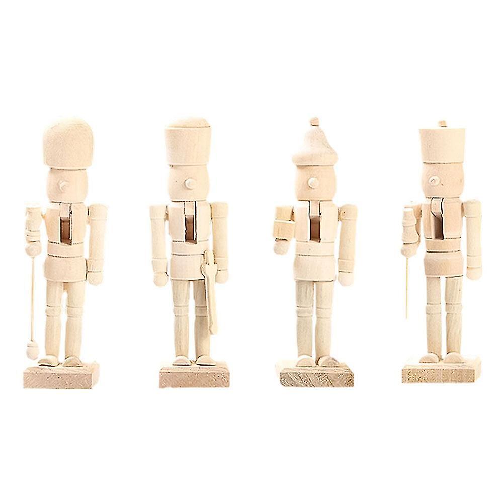 4pcs Christmas Doll Nutcracker Puppet Uncolored Walnut Soldier Mixed Style